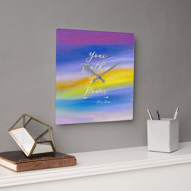 Violet and Golden Ray Modern Abstract Square Wall Clock (Office)