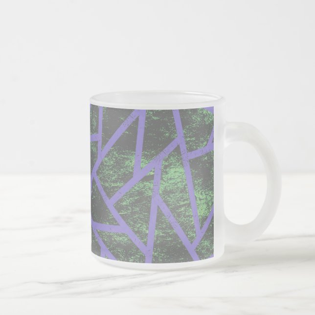 Violet and green mosaic pattern frosted glass coffee mug (Right)