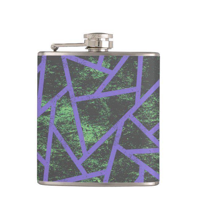 Violet and green mosaic pattern hip flask (Front)