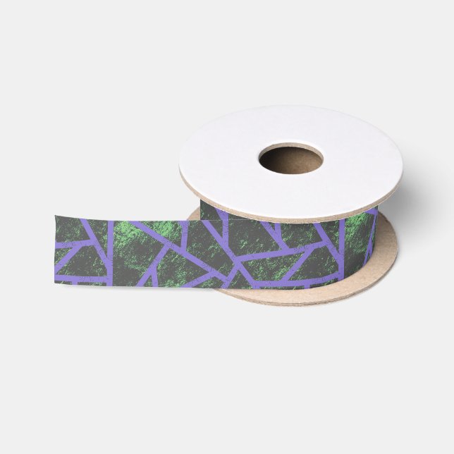 Violet and green mosaic pattern satin ribbon (Spool)