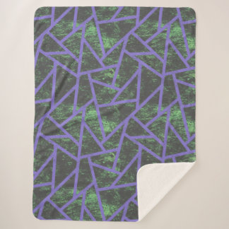 Violet and green mosaic pattern sherpa blanket
