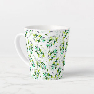 Violet and Green Watercolor Botanical Leaves Latte Mug