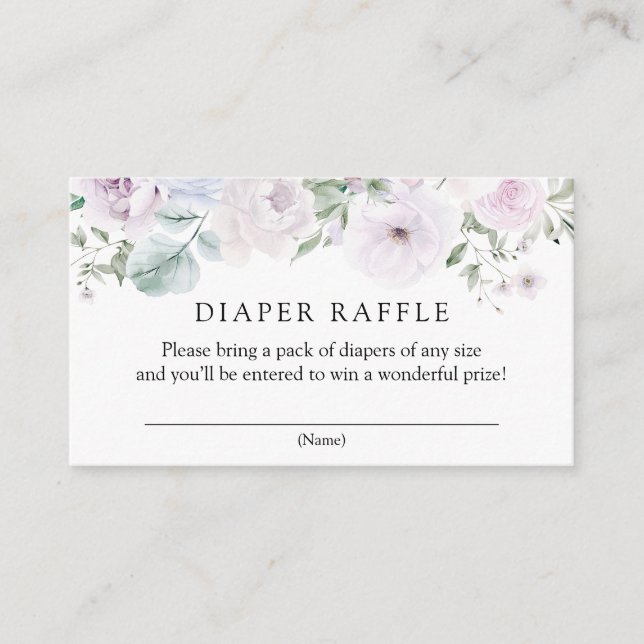 Violet and Lavender Floral Diaper Raffle Enclosure Card (Front)