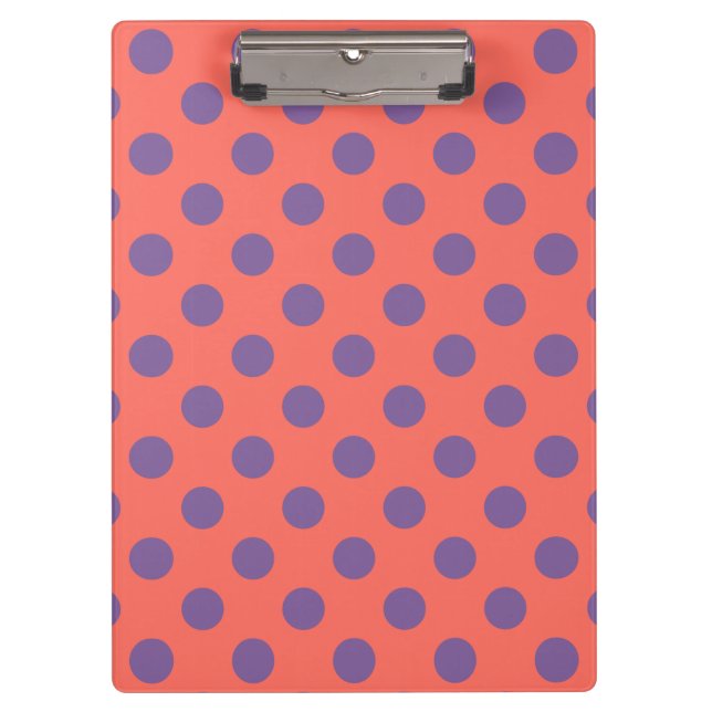 Violet and living coral polka dots clipboard (Front)