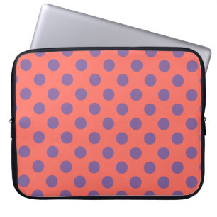 Violet and living coral polka dots laptop sleeve