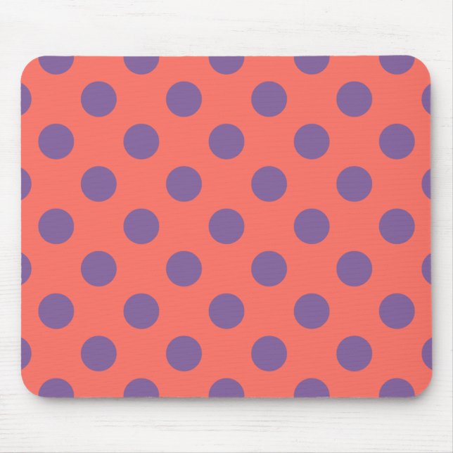 Violet and living coral polka dots mouse mat (Front)