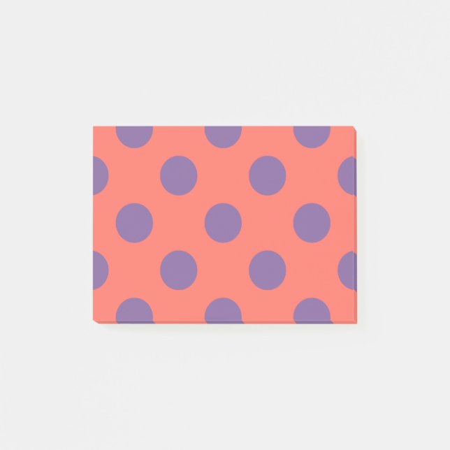 Violet and living coral polka dots post-it notes (Front)