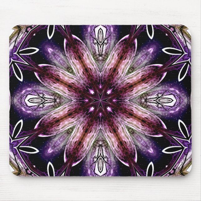 Violet and Magenta Cosmic Flower Kaleidoscope Mouse Mat (Front)