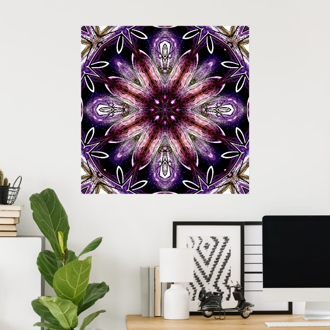 Violet and Magenta Cosmic Flower Kaleidoscope Poster (Home Office)