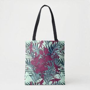 Violet and Navy Tropical Floral Tote Bag