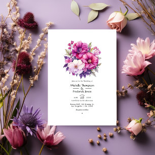 Violet and Pink Floral Wedding Invitation