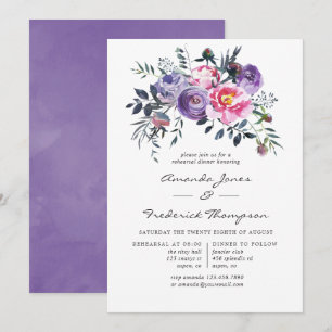 Violet and Pink Watercolor Floral Rehearsal Dinner Invitation