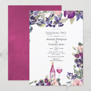 Violet and Plum Floral Bridal Shower Wine Tasting Invitation