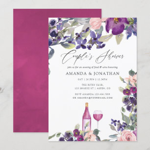 Violet and Plum Floral Couples Shower Wine Tasting Invitation