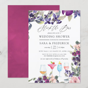 Violet and Plum Floral Couples Stock the Bar Invitation