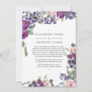 Violet and Plum Floral Reduced Wedding Guests Announcement
