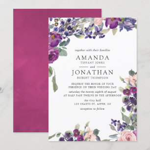 Violet and Plum Floral Wedding invitation