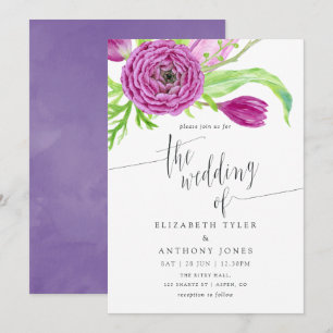Violet and Plum Watercolor Floral Wedding Invite