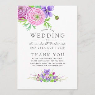 Violet and Plum Watercolor Floral Wedding Programme