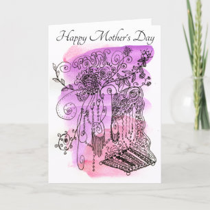 Violet and Rose Abstract Art Floral Mother's Day Holiday Card