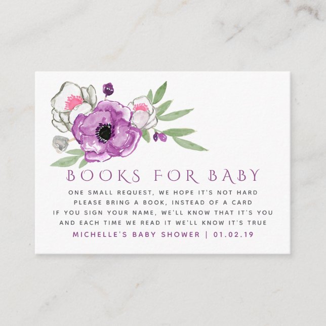 Violet and Sage Floral Baby Shower Book Request Enclosure Card (Front)