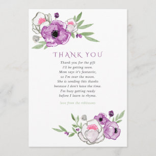 Violet and Sage Floral Baby Shower Thank You Card