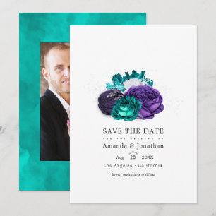 Violet and Turquoise Floral Wedding Photo Save The Save The Date