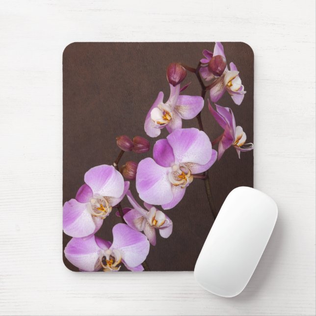 Violet and White Orchid Close Up Photograph Mouse Mat (With Mouse)