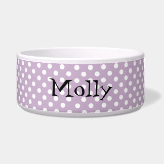 Violet and White Polka Dots Custom Pet Bowl