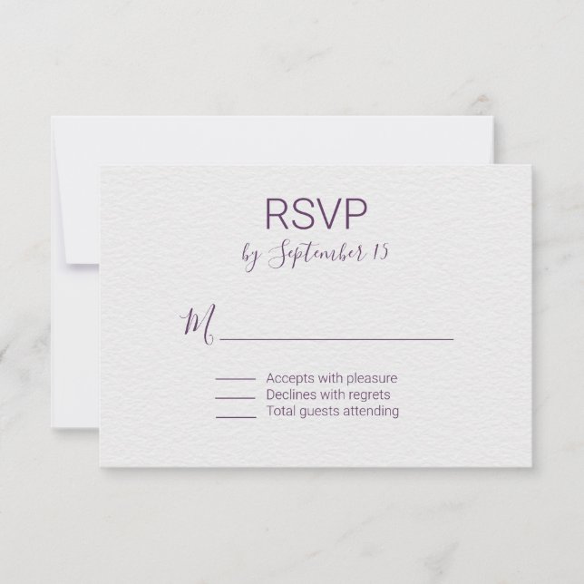Violet and White  Wedding RSVP Card (Front)
