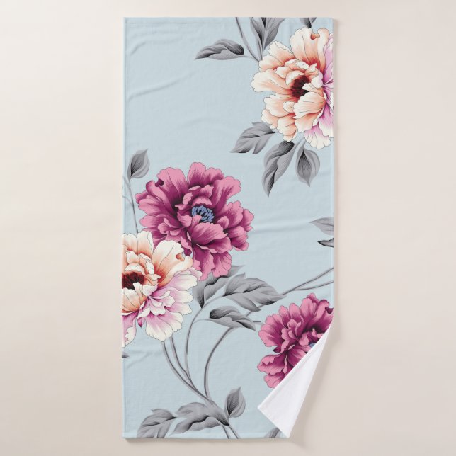 violet and yellow flowers with leaves pattern on b bath towel (Bath Towel)