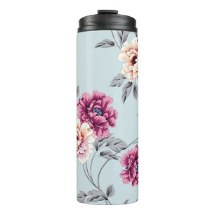 violet and yellow flowers with leaves pattern on b thermal tumbler