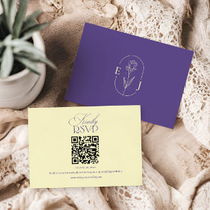 Violet and Yellow Minimalist Wedding QR Code RSVP Card