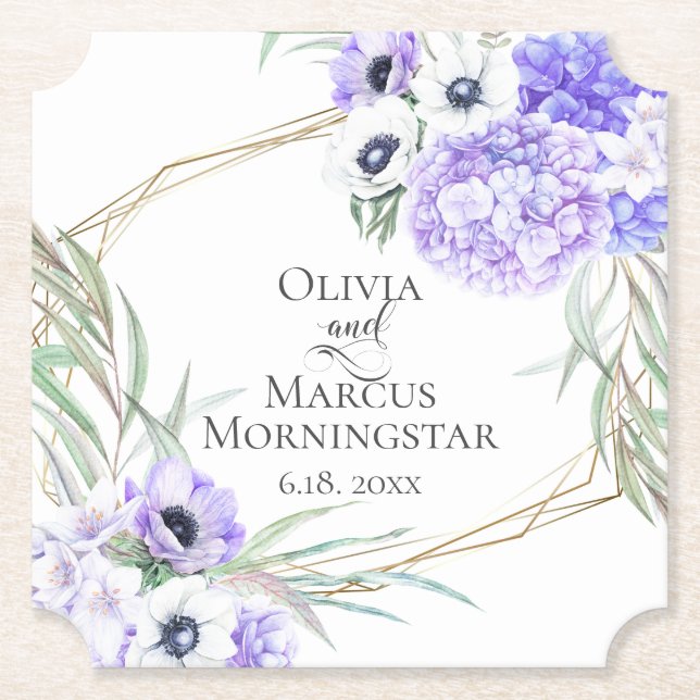 Violet Anemone Floral Bouquet Luncheon Paper Coaster (Front)