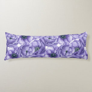 Violet anemone flowers watercolor pattern body cushion