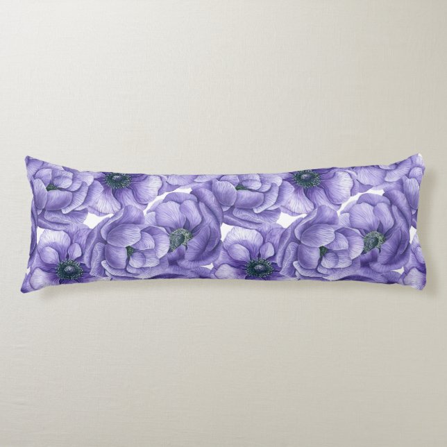 Violet anemone flowers watercolor pattern body cushion (Front)