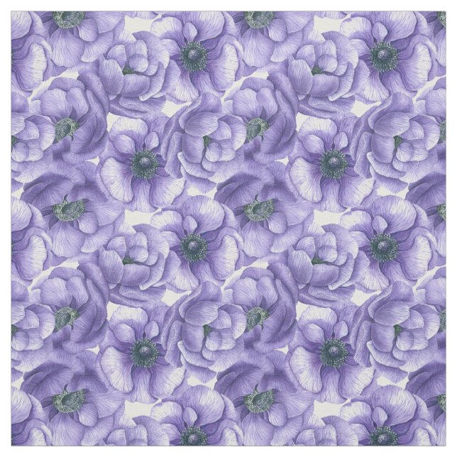 Violet anemone flowers watercolor pattern fabric (Swatch)