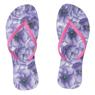 Violet anemone flowers watercolor pattern flip flo flops