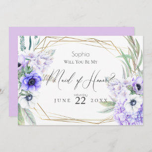 Violet Anemones Will You Be My Maid of Honour Invitation