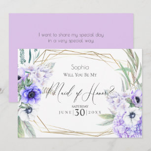 Violet Anemones Will You Be My Maid of Honour Invitation