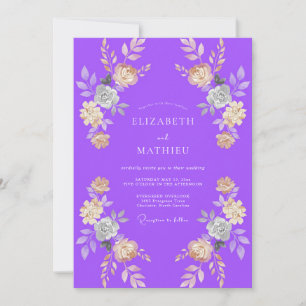 Violet Apricot Petal Wedding Invitation