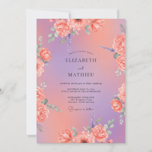 Violet Apricot Ranunculus Eucalyptus Wedding Invitation