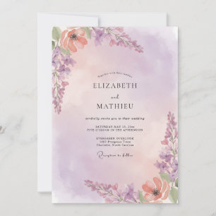 Violet Apricot Sprig Eucalyptus Wedding Invitation