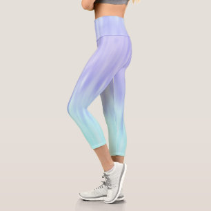 Violet Aqua Blue Pastel Gradient Ombre Chic Capri Leggings