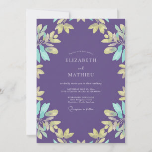 Violet Aqua Leafy Wedding Invitation