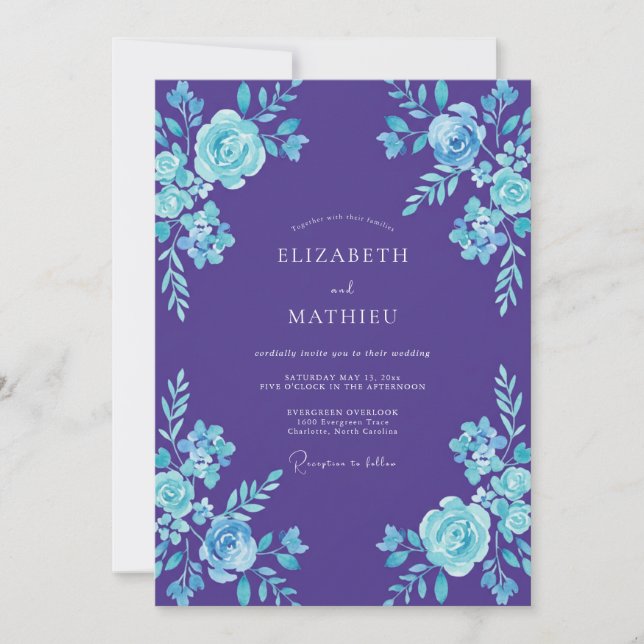 Violet Aqua Painted Wedding Invitation (Front)