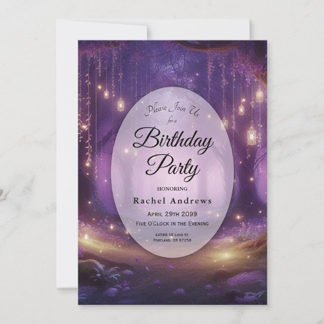 Violet at Midnight Enchanted Forest Birthday Party Invitation (Front)