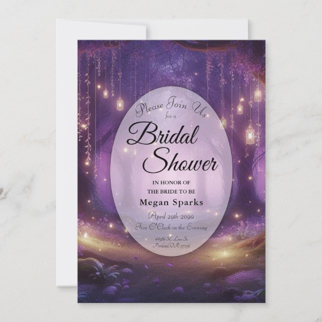  Violet at Midnight Enchanted Forest Bridal Shower Invitation (Front)