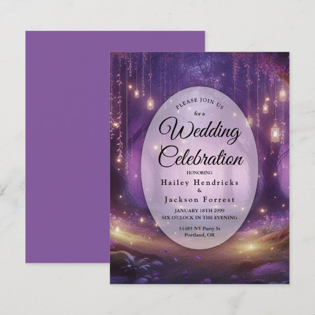 Violet at Midnight Enchanted Forest Wedding Invitation (Front/Back)