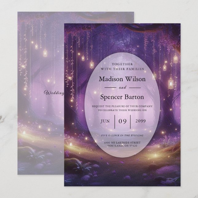 Violet at Midnight Enchanted Forest Wedding Invitation (Front/Back)